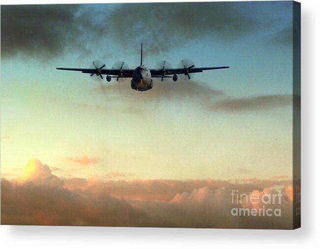C130 Acrylic Print featuring the digital art C-130E Inbound by Airpower Art