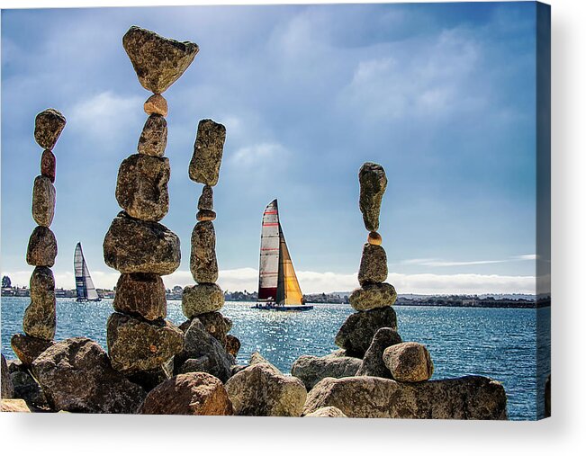 Sailboat Acrylic Print featuring the photograph Cairns And Sailboats, Waterfront, San by Mscott-photography