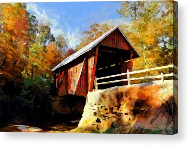 Covered Bridge Acrylic Print featuring the painting Campbell's Covered Bridge by Lynne Jenkins