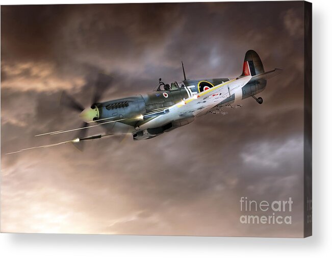 Supermarine Spitfire Acrylic Print featuring the digital art Cannons Blazing by Airpower Art