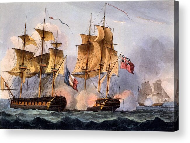 Naval Achievements Of Great Britain Acrylic Print featuring the drawing Capture Of Le Desius by Thomas Whitcombe