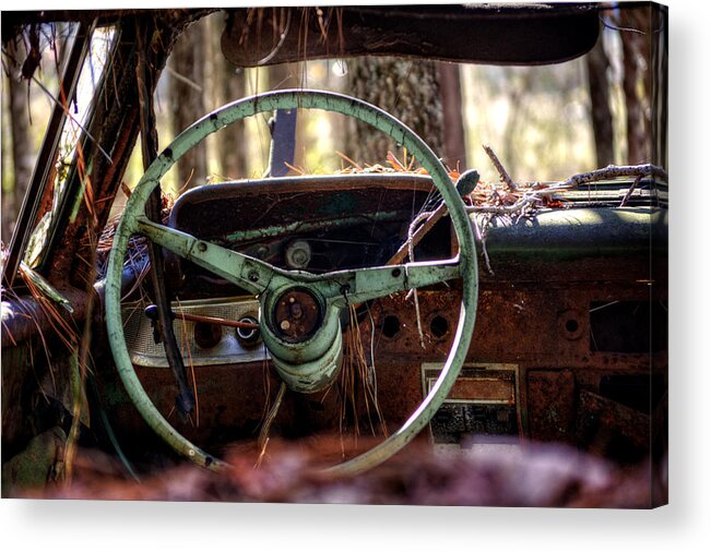 Junk Yard Acrylic Print featuring the photograph Car in the Woods by Greg and Chrystal Mimbs