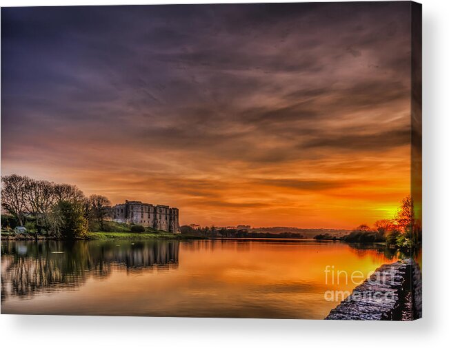 Sunset Acrylic Print featuring the photograph Carew Castle Sunset 1 by Steve Purnell