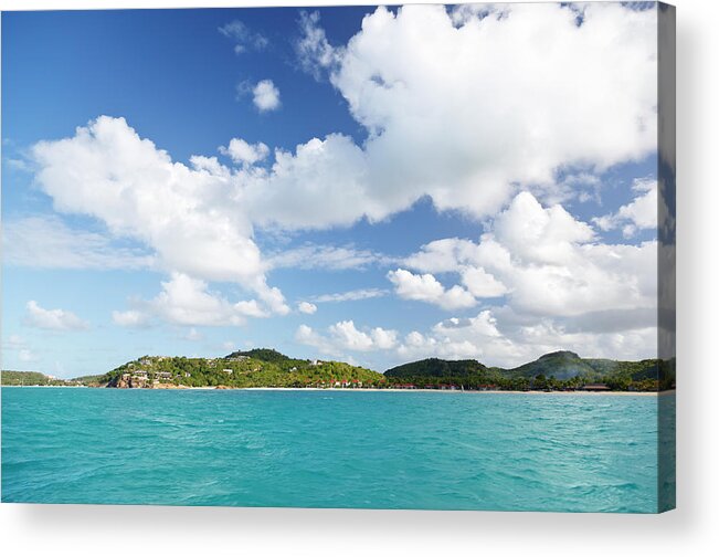 Water's Edge Acrylic Print featuring the photograph Caribbean Hill Coastline by Michaelutech