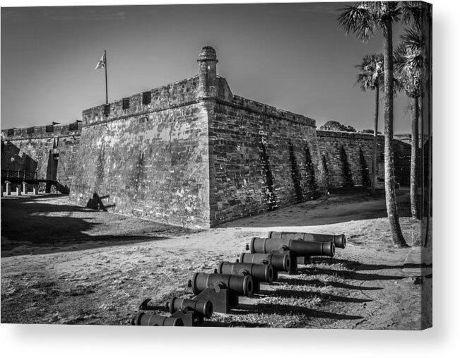 Castle Acrylic Print featuring the photograph Castillo De San Marcos St Augustine Florida Painted BW by Rich Franco