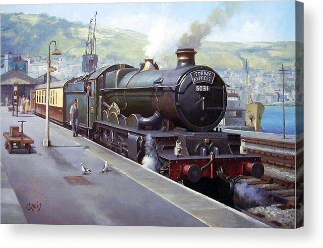 Train Acrylic Print featuring the painting Castle at Kingswear 1957 by Mike Jeffries