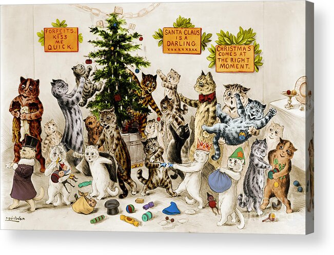 History Acrylic Print featuring the photograph Cats Decorating Christmas Tree 1906 by Photo Researchers