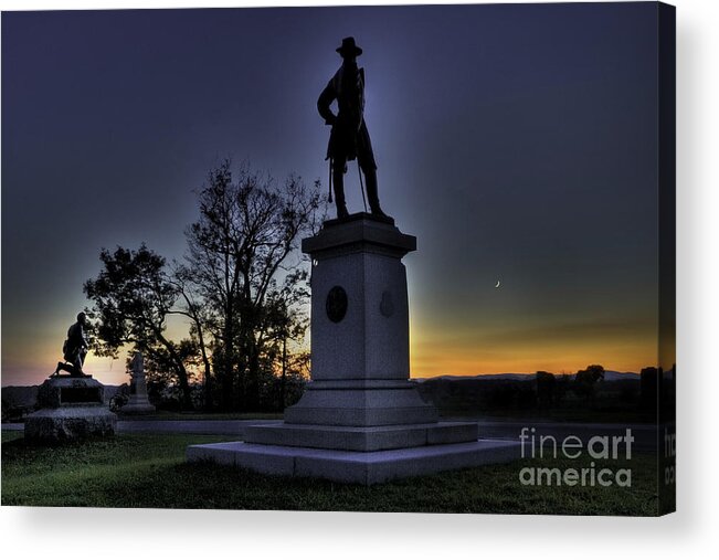 Gettysburg Battlefield Acrylic Print featuring the photograph Cemetery Ridge At Dusk by Gene Bleile Photography 