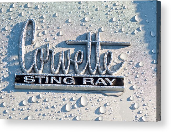 1966 Chevrolet Corvette Sting Ray Emblem Acrylic Print featuring the photograph 1966 Chevrolet Corvette Sting Ray Emblem -0052c by Jill Reger