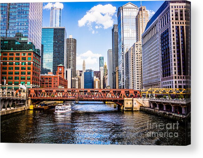 America Acrylic Print featuring the photograph Chicago Cityscape at Wells Street Bridge by Paul Velgos