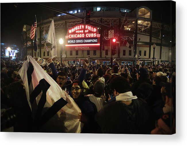American League Baseball Acrylic Print featuring the photograph Chicago Cubs Fans Gather To Watch Game by Scott Olson