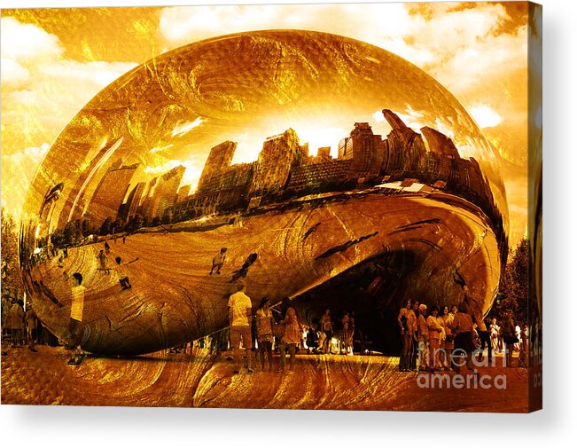 Cloud_gate_monument Acrylic Print featuring the photograph Chicago Gold by Randi Grace Nilsberg