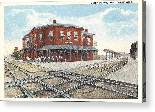 Chillicothe Acrylic Print featuring the photograph Chillicothe Ohio Railroad Depot Postcard by Charles Robinson
