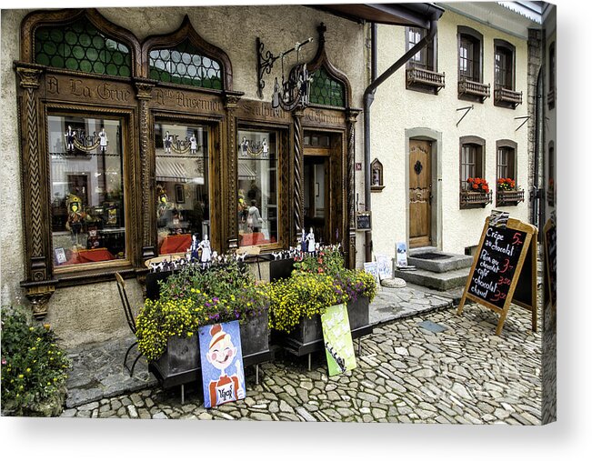 Leysin Acrylic Print featuring the photograph Chocolatier In Gruyeres by Timothy Hacker