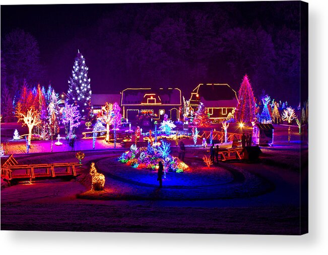 Christmas Acrylic Print featuring the mixed media Christmas fantasy trees and houses in lights by Brch Photography