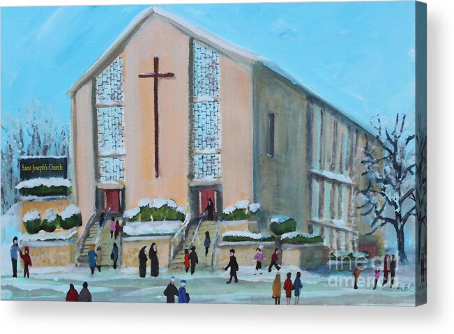 Landscape Acrylic Print featuring the painting Christmas Mass at Saint Joseph's Church by Rita Brown