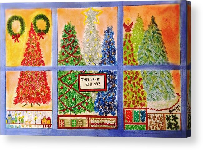 Window Display Acrylic Print featuring the pastel Christmas Tree Sale by Renee Michelle Wenker