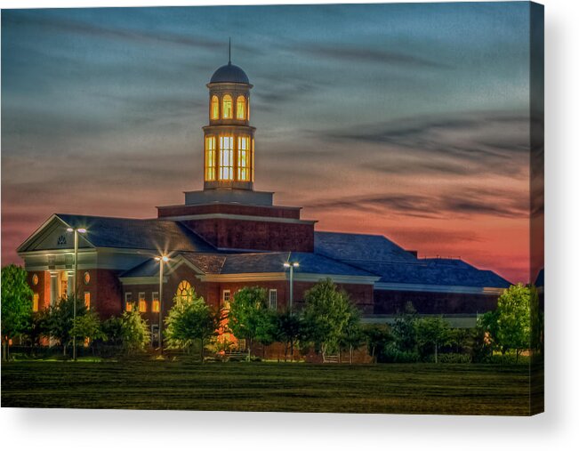 Library Acrylic Print featuring the photograph Christopher Newport University Trible Library at Sunset by Jerry Gammon