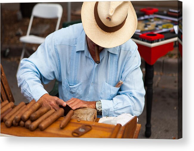 Cuban Acrylic Print featuring the photograph Cigar Maker by Raul Rodriguez