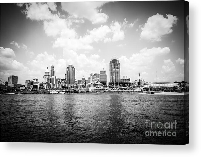 2012 Acrylic Print featuring the photograph Cincinnati Skyline Riverfront Black and White Picture by Paul Velgos