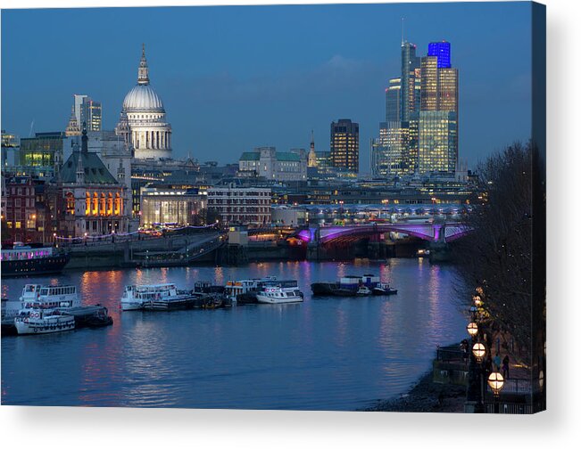 Built Structure Acrylic Print featuring the photograph City Financial District Skyline With St by Charles Bowman