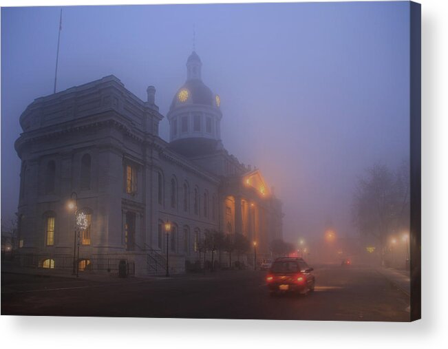 Architecture Acrylic Print featuring the photograph City Hall in Fog by Jim Vance