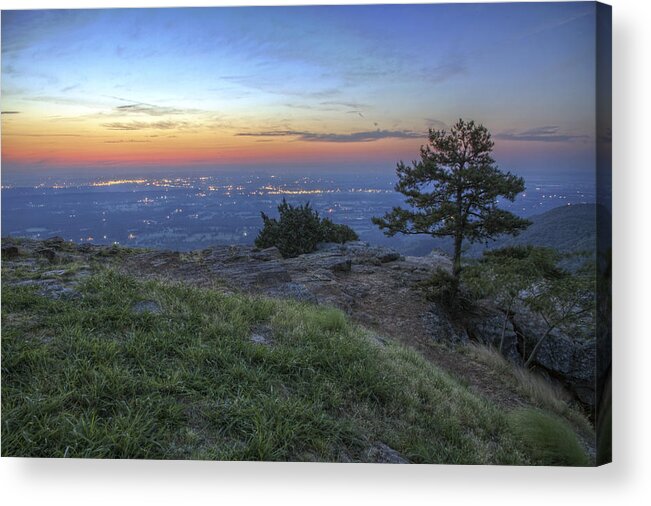 Mt. Nebo Acrylic Print featuring the photograph City Lights from Sunrise Point at Mt. Nebo - Arkansas by Jason Politte