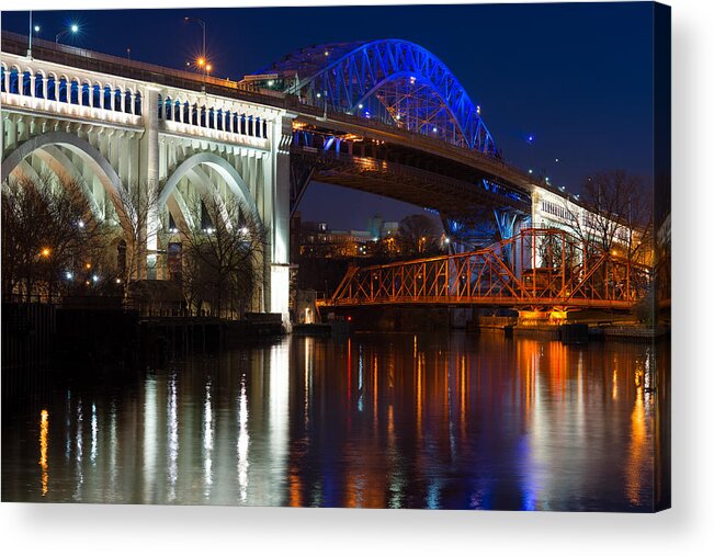 Cleveland Acrylic Print featuring the photograph Cleveland Bridge Reflections by Clint Buhler
