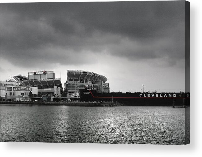 Cleveland Acrylic Print featuring the photograph Cleveland Browns Stadium From The Inner Harbor by Kenneth Krolikowski