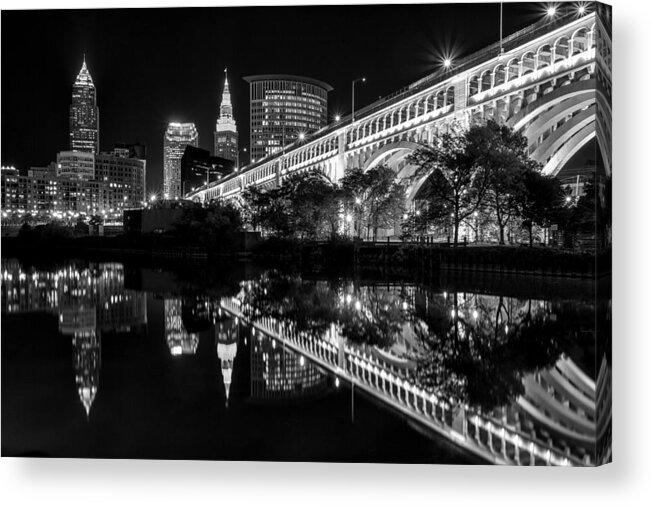 Cleveland Acrylic Print featuring the photograph Cleveland in Black and White by Jared Perry 