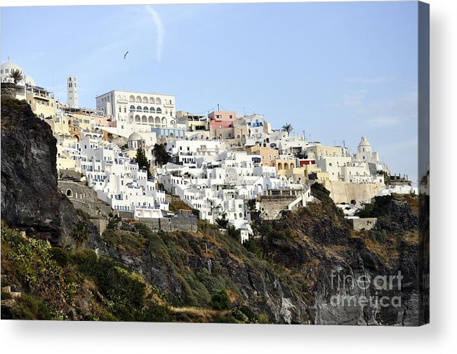 Santorini Acrylic Print featuring the photograph Cliffs of Santorini by Mary Jane Armstrong