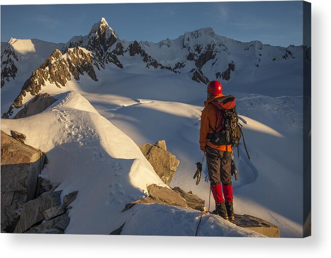 535888 Acrylic Print featuring the photograph Climber Near Pioneer Hut With Douglas by Colin Monteath