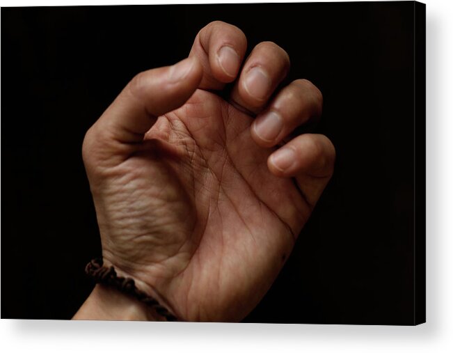People Acrylic Print featuring the photograph Close Up Of Hand With Dark Background by Yuko Yamada