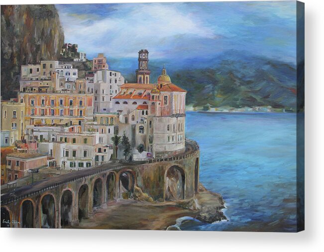 Italy Acrylic Print featuring the painting Clouds Over The Amalfi Coast by Emily Olson
