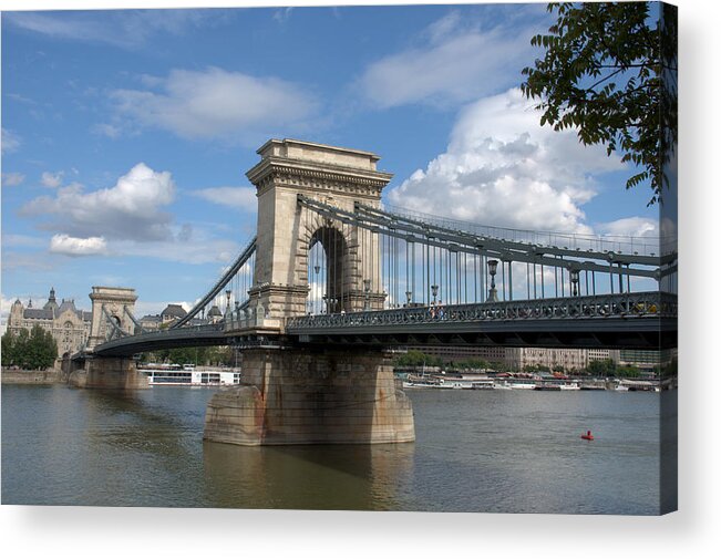 Budapest Acrylic Print featuring the photograph Clouds Sky Water and Bridge by Caroline Stella