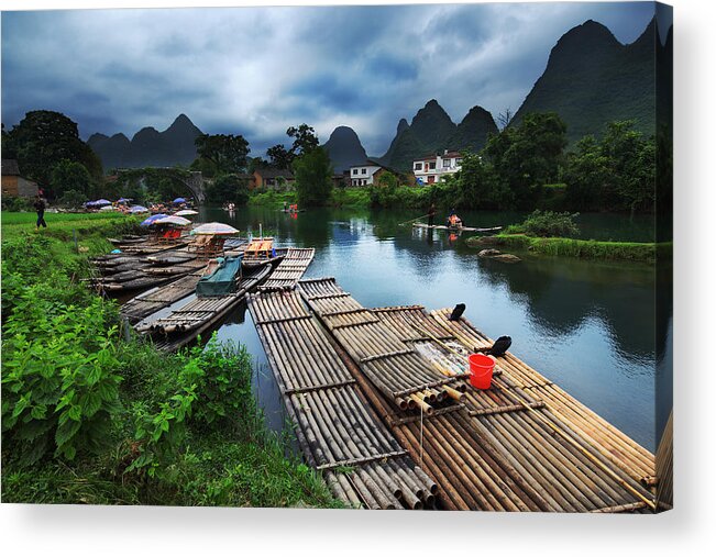 Guangxi Acrylic Print featuring the photograph Cloudy Village by Afrison Ma