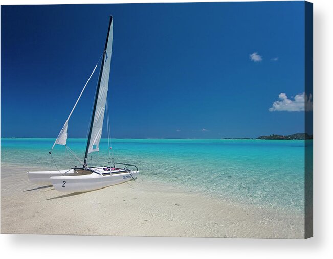 Club Med Acrylic Print featuring the photograph Club Med Sailing Catamaran On Shore Of by Merten Snijders