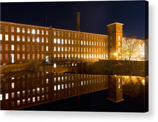 Dover New Hampshire Mill Acrylic Print featuring the photograph Cocheco Mill Reflection by Jeff Sinon
