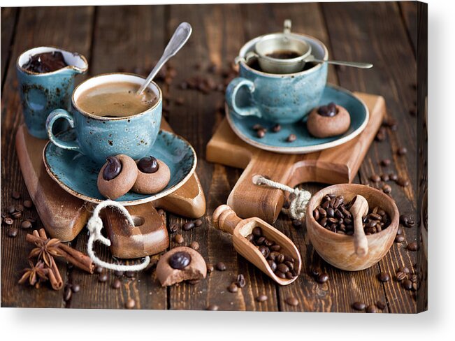 Spoon Acrylic Print featuring the photograph Coffee And Chocolate Cookies by Verdina Anna