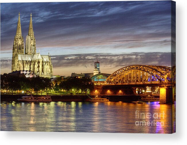 Cologne Acrylic Print featuring the photograph Cologne Cathedral with Rhine Riverside by Heiko Koehrer-Wagner