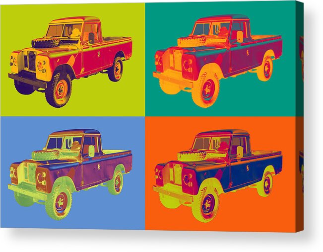 1971 Landrover Acrylic Print featuring the photograph Colorful 1971 Land Rover Pick up Truck Pop Art by Keith Webber Jr