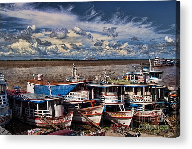 River Acrylic Print featuring the photograph Colorful Boats on the Amazon River by David Smith