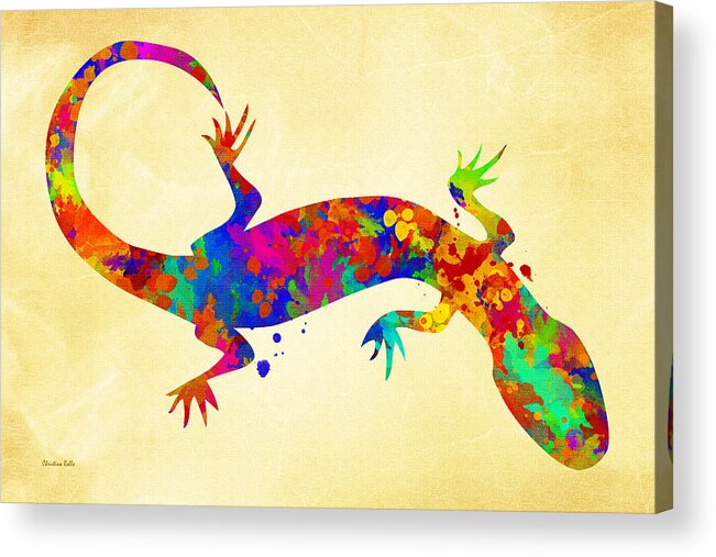 Gecko Acrylic Print featuring the mixed media Gecko Watercolor Art by Christina Rollo