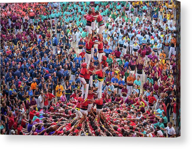 Crown Acrylic Print featuring the photograph Colorful Human Towers Castellers View by Artur Debat