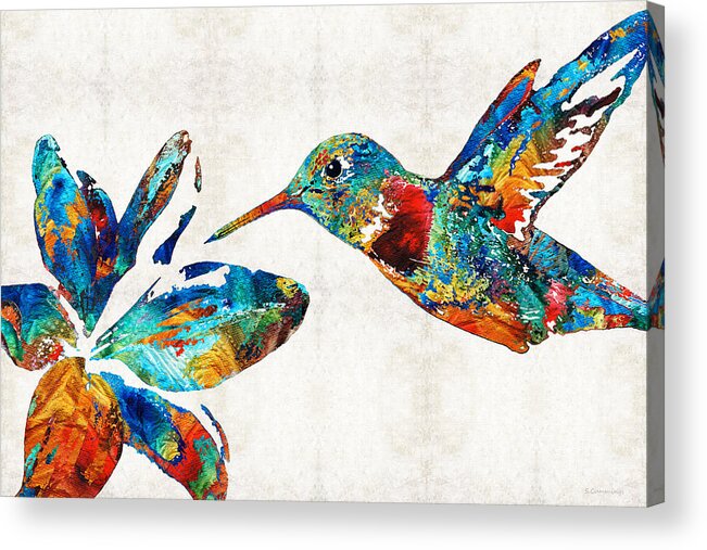 Hummingbird Acrylic Print featuring the painting Colorful Hummingbird Art by Sharon Cummings by Sharon Cummings