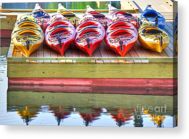Red Acrylic Print featuring the photograph Colorful Kayaks by Brenda Giasson