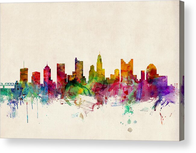 Watercolour Acrylic Print featuring the digital art Columbus Ohio Skyline by Michael Tompsett