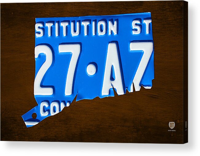Connecticut Acrylic Print featuring the mixed media Connecticut State License Plate Map by Design Turnpike