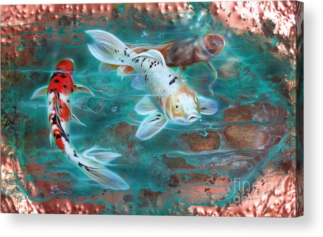 Copper Acrylic Print featuring the painting Copper Koi by Sandi Baker