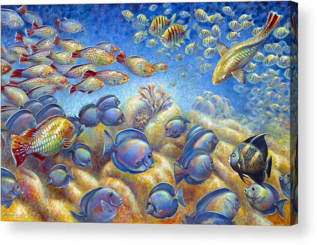 Underwater Coral Reef Acrylic Print featuring the painting Coral Reef Life by Nancy Tilles
